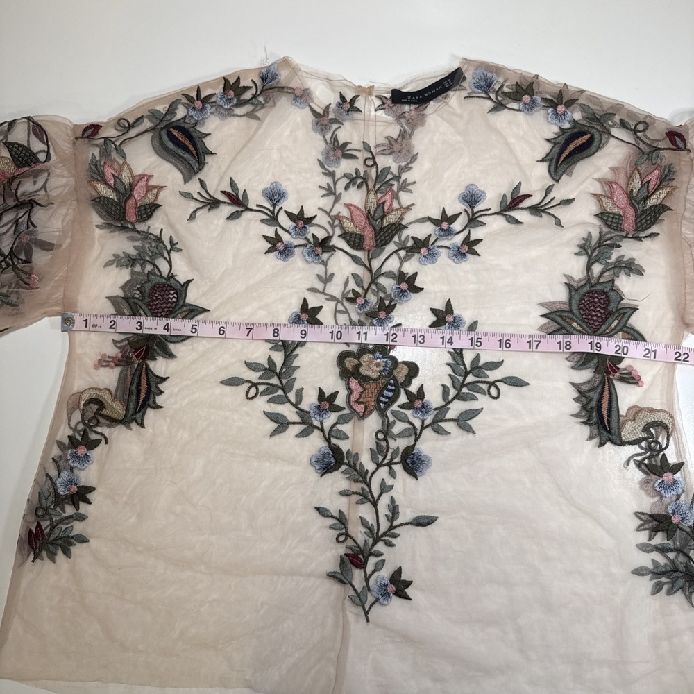 Zara Top Womens M Sheer Floral Boho Whimsical Cottagecore Romantic Fairycore - Picture 15 of 16